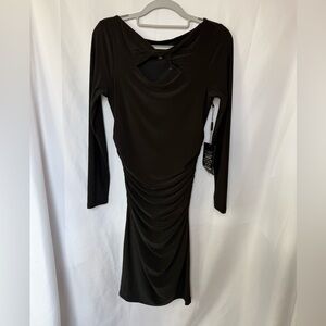 White House Black Market Bodycon Dress Slimming 3/4 Sleeve Ruched Keyhole Neck L